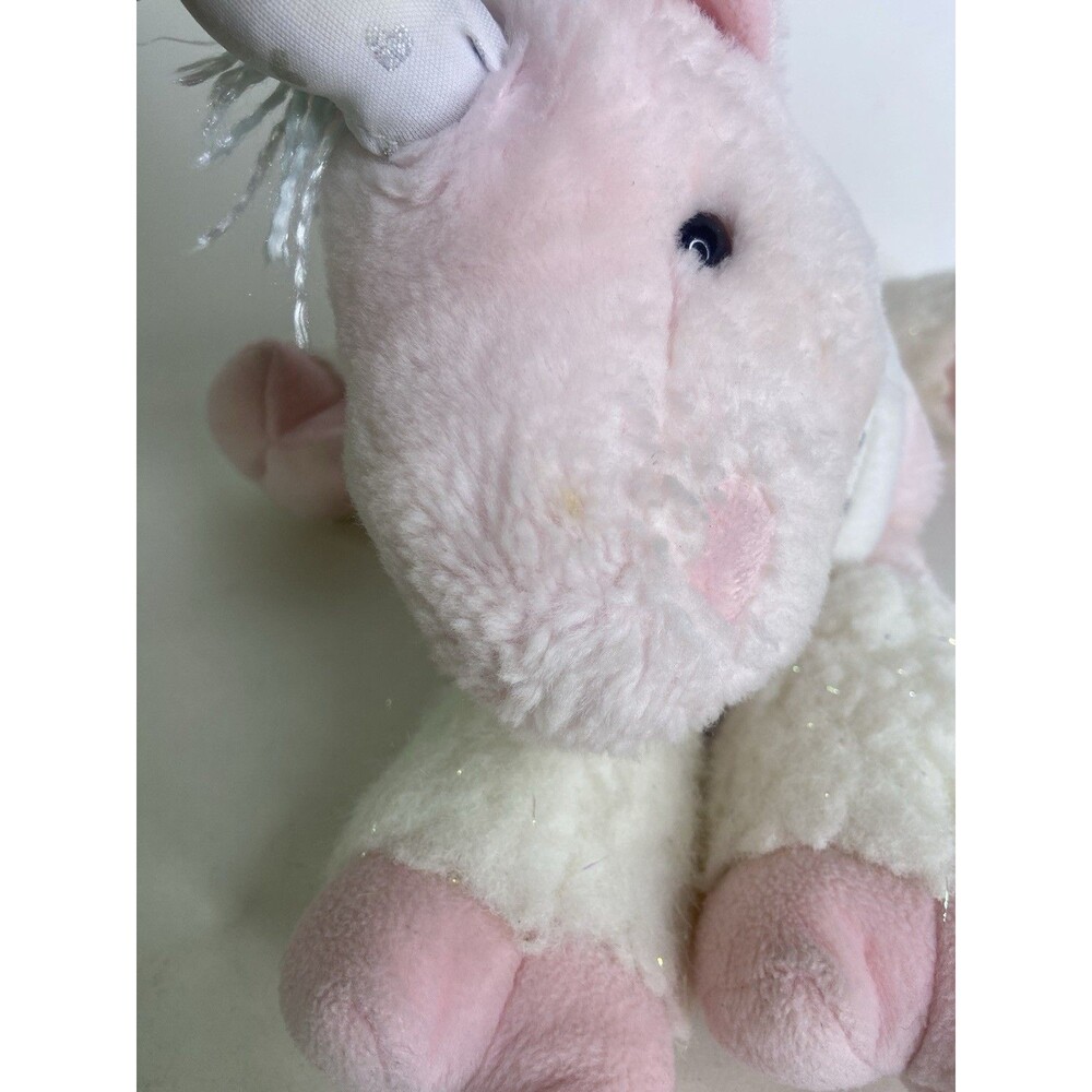 Vintage Commonwealth Unicorn Pink Pastel Rainbow Yarn Sparkle Stuffed Animal Toy - Picture 3 of 15